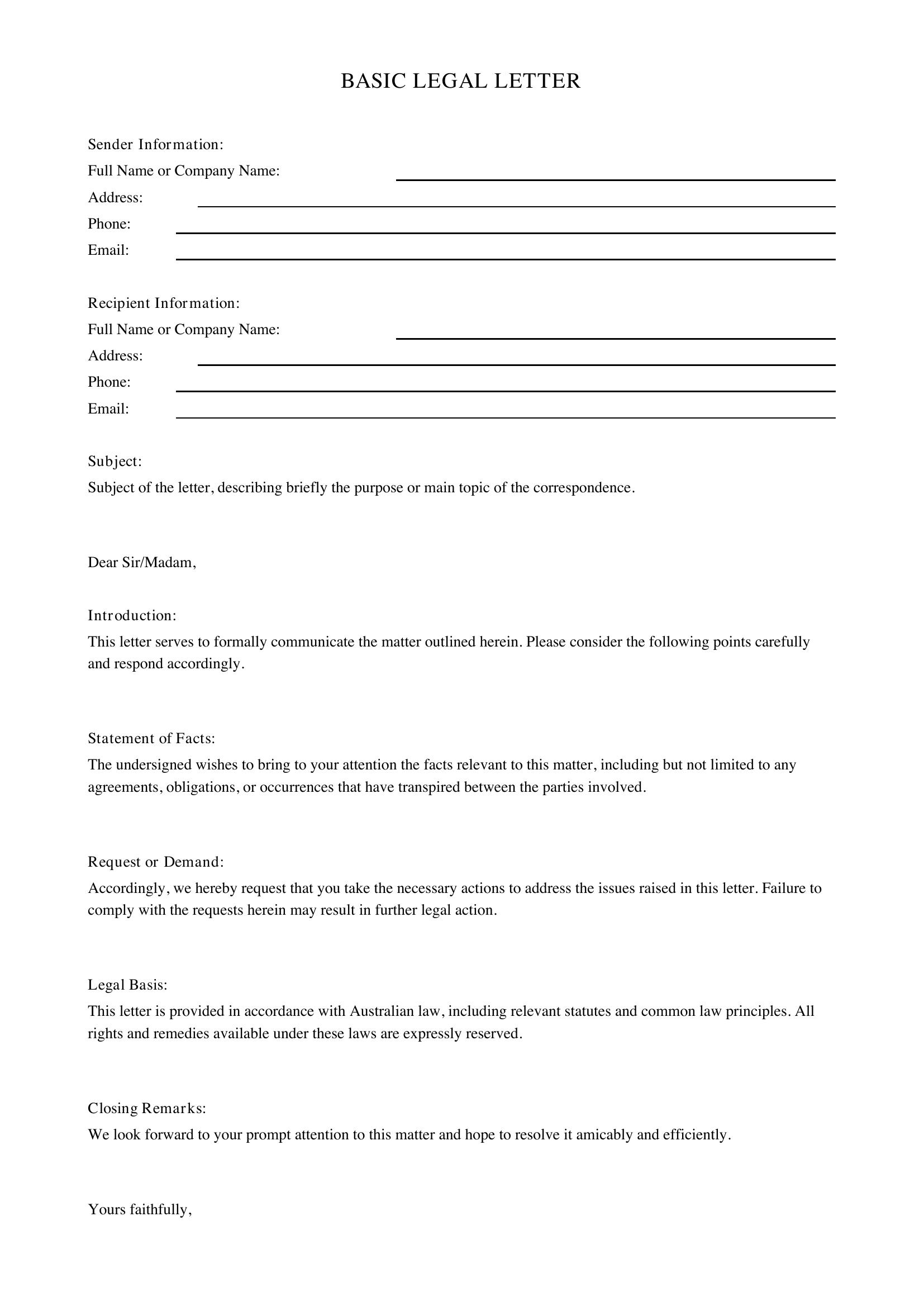 Basic Letter Template - Australia