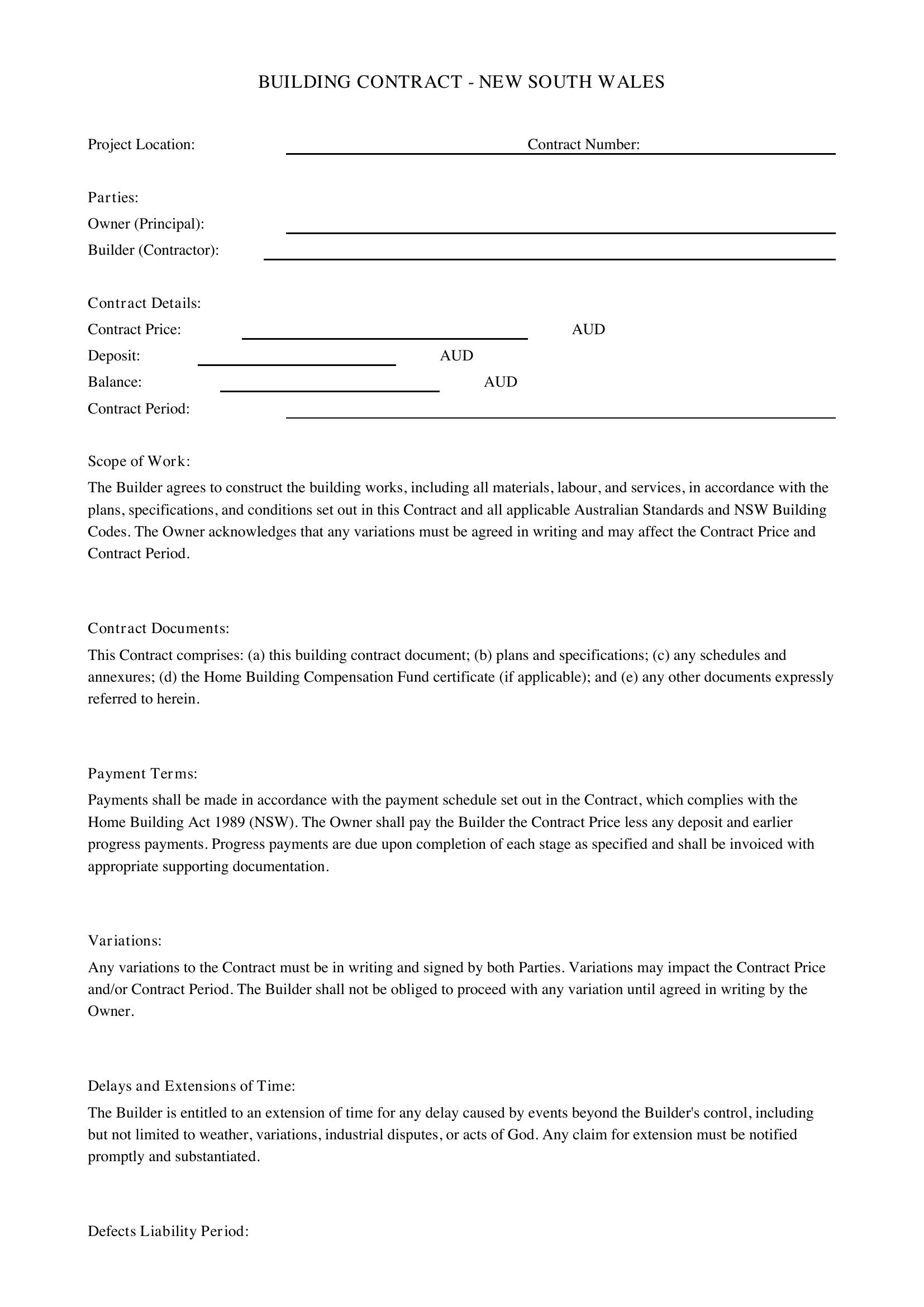 Building Contract Nsw Template - Australia