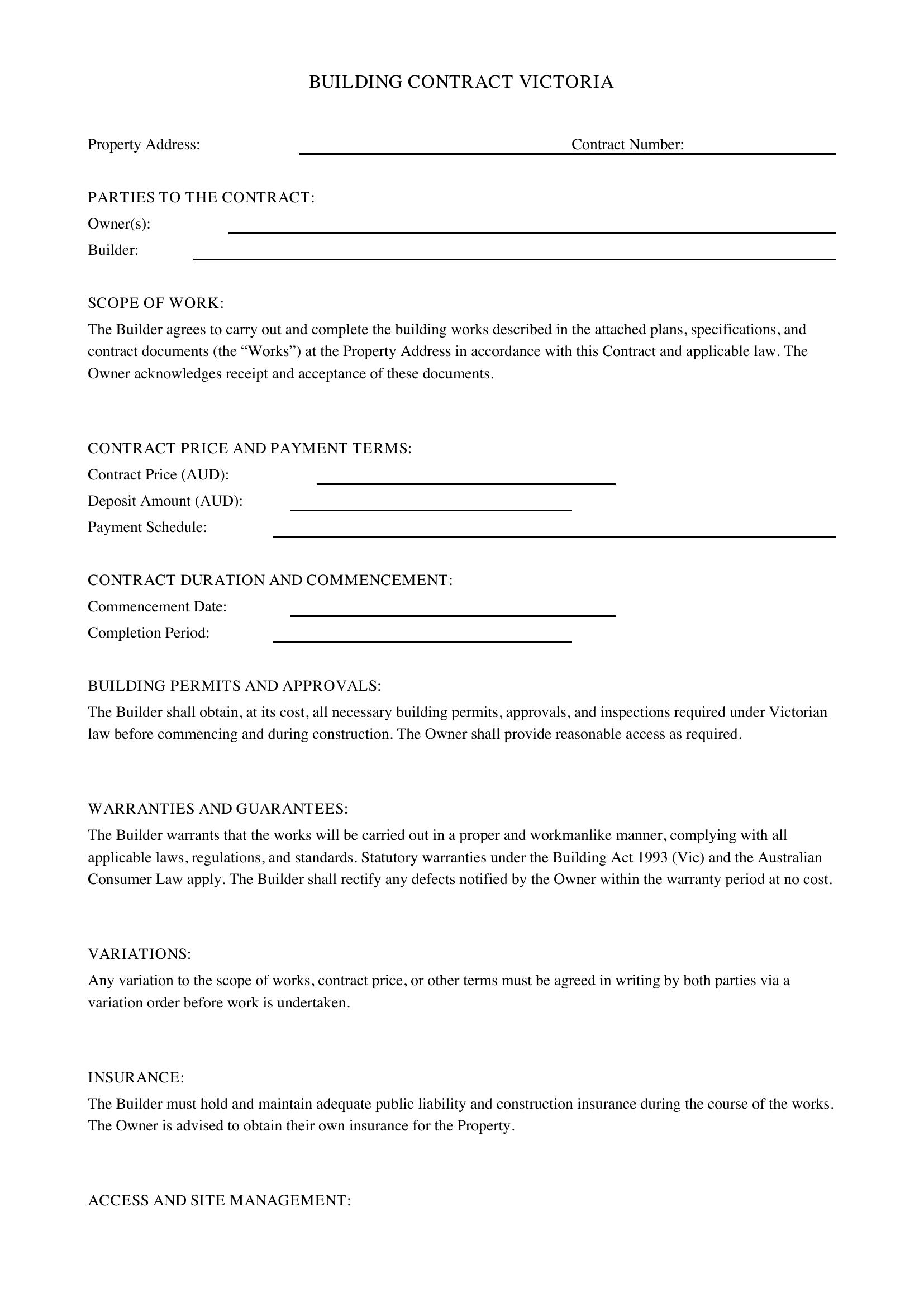 Building Contract Victoria Template - Australia