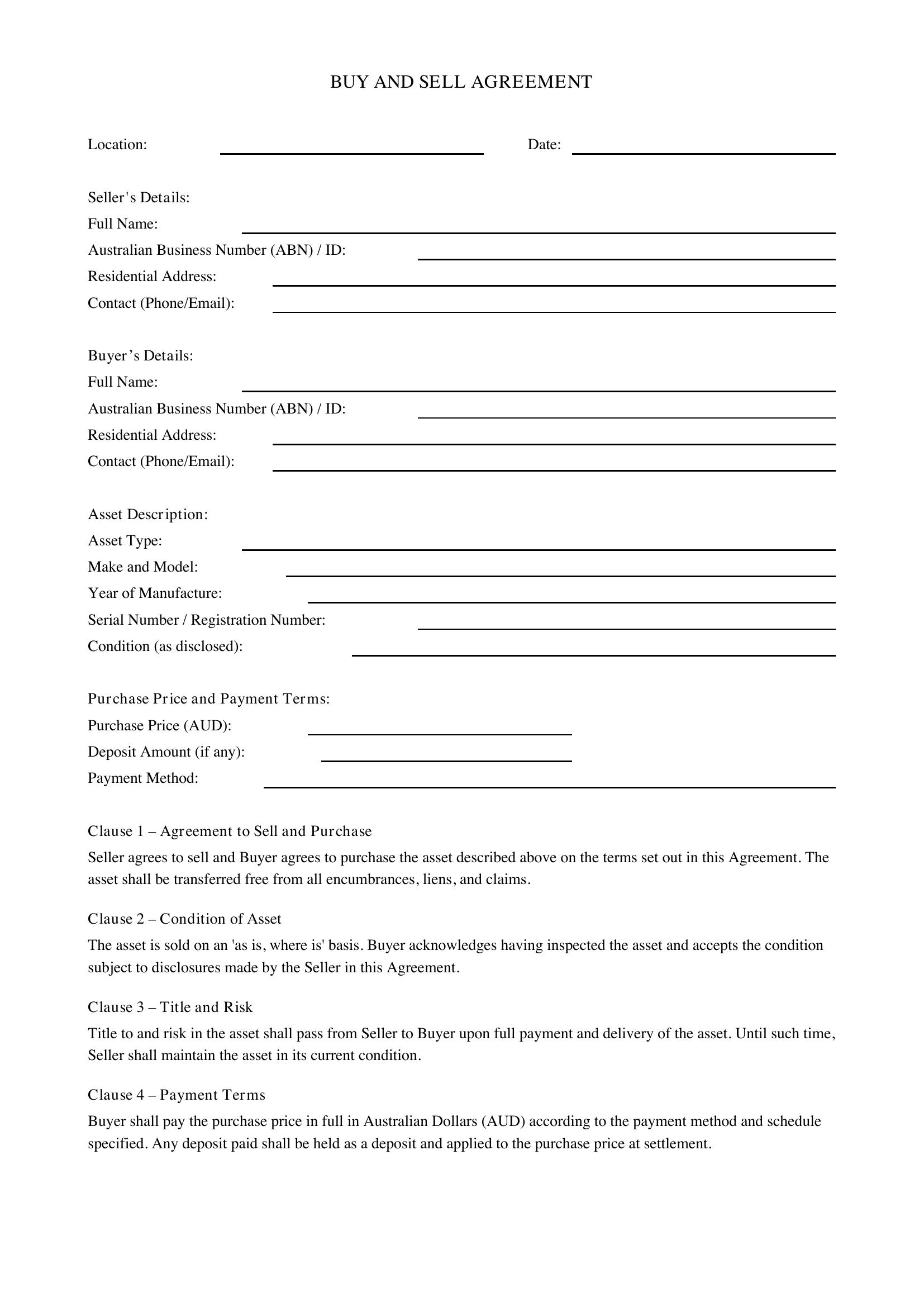 Buy Sell Agreement Template - Australia