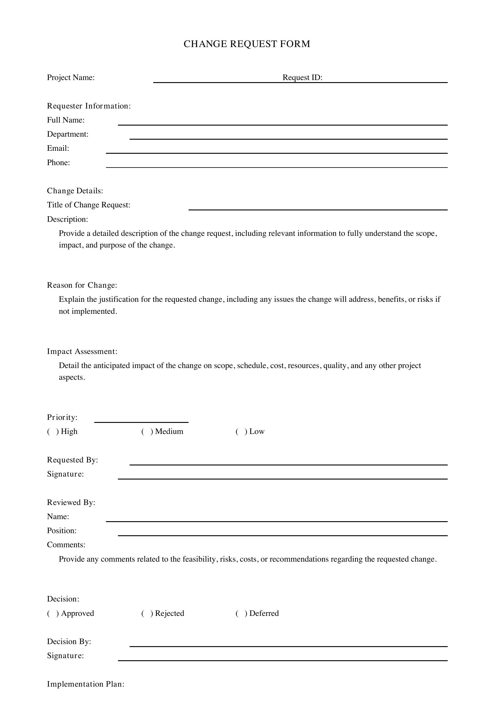 Change Request Form Template - Australia