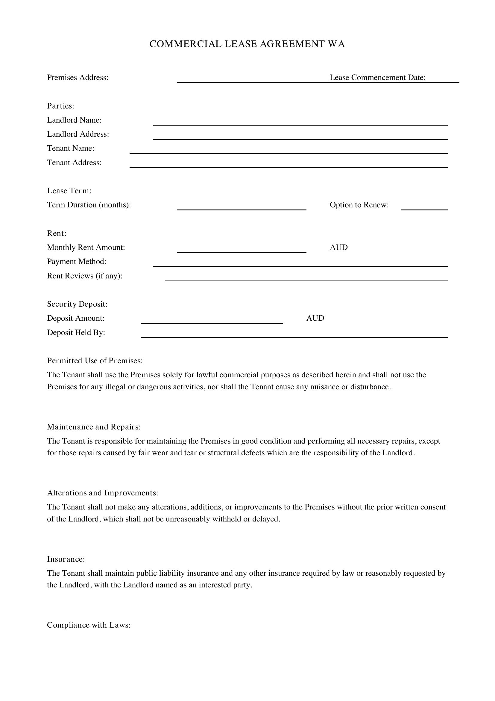 Commercial Lease Agreement Wa Template - Australia