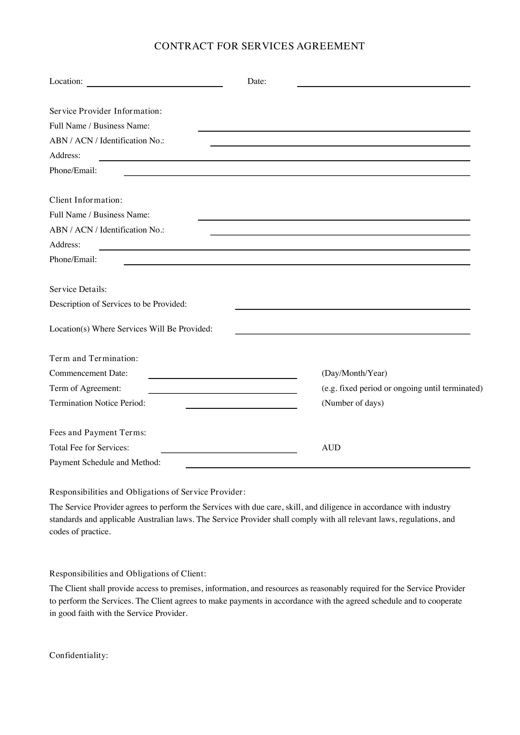 Contract For Services Template - Australia
