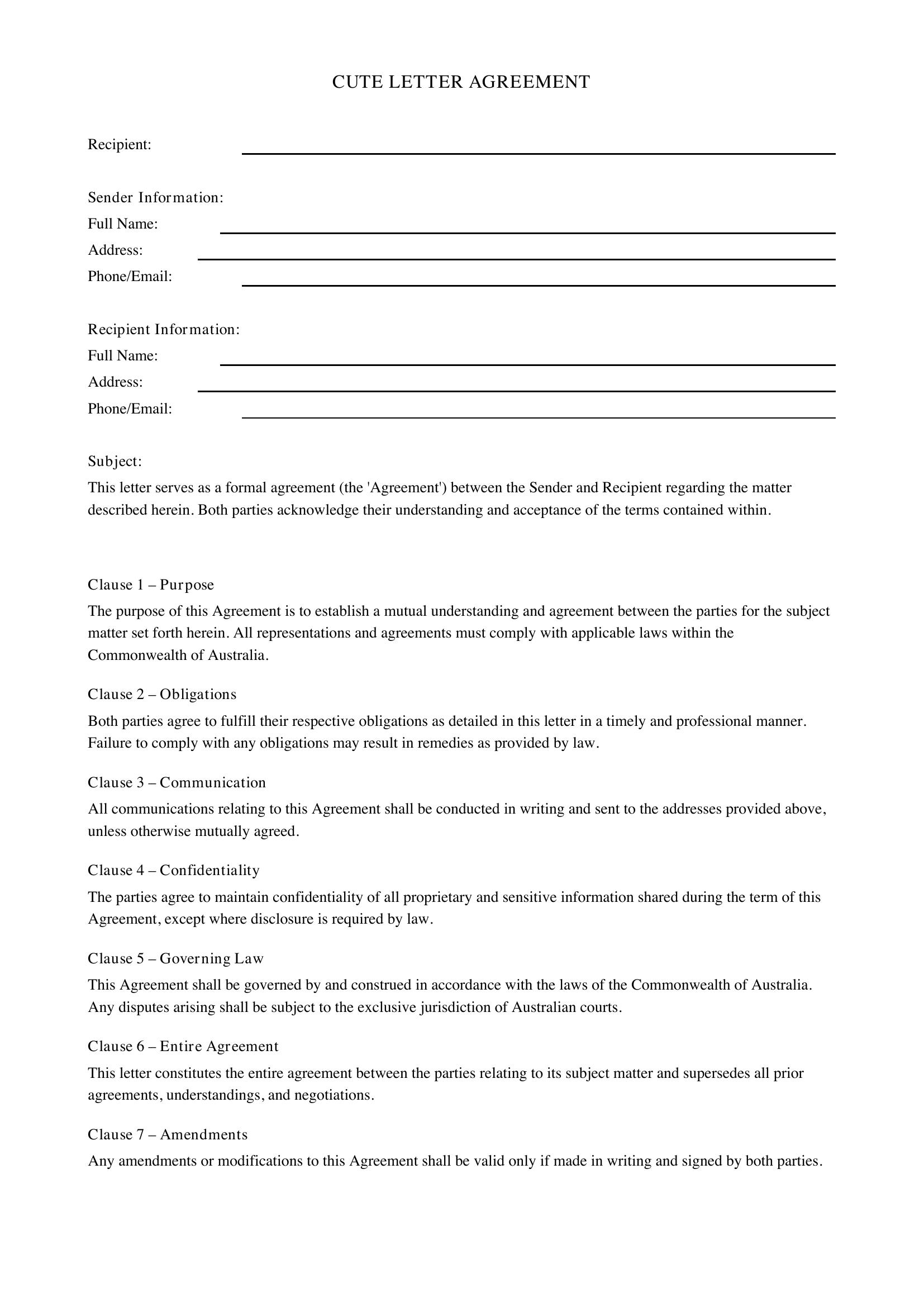 Cute Letter Template - Australia