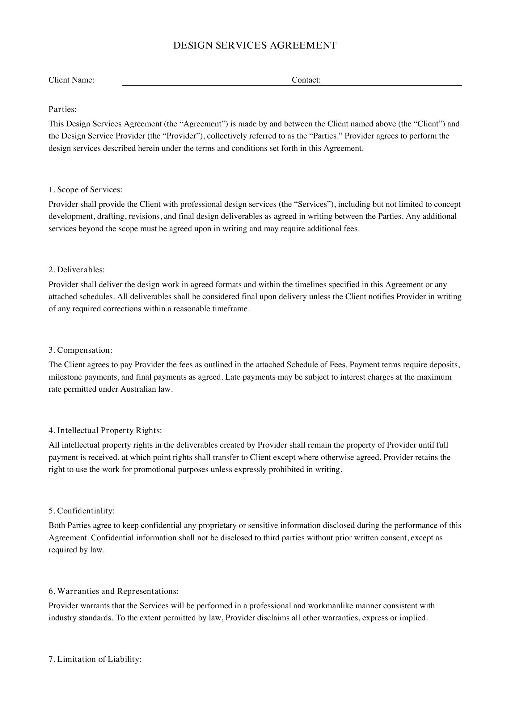 Design Contract Template - Australia