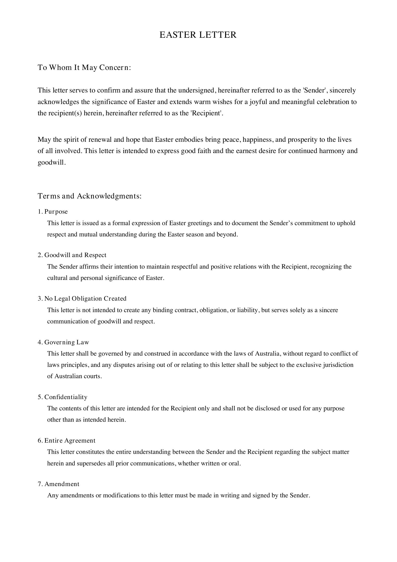 Easter Letter Template - Australia
