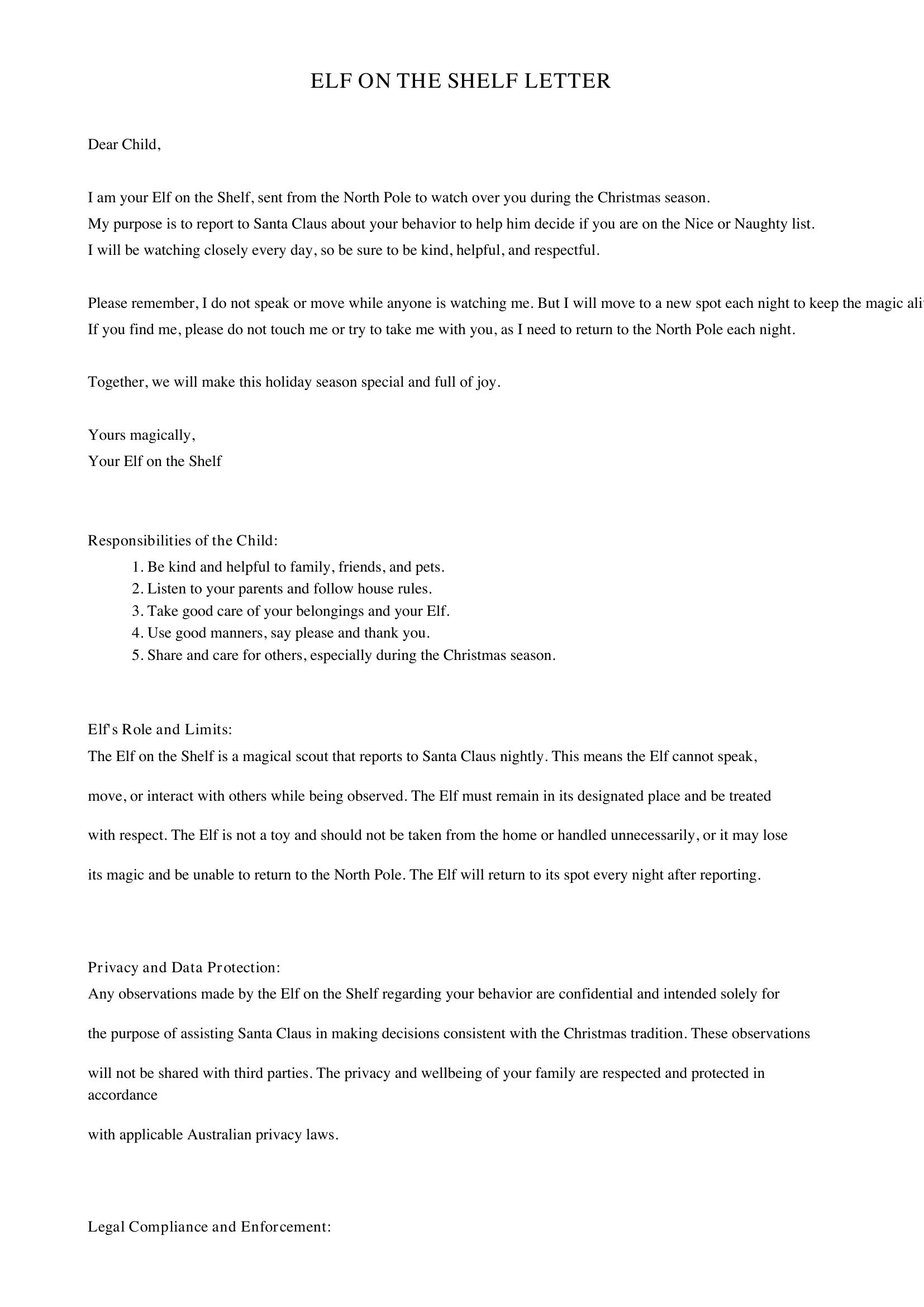 Elf On The Shelf Letter Template - Australia