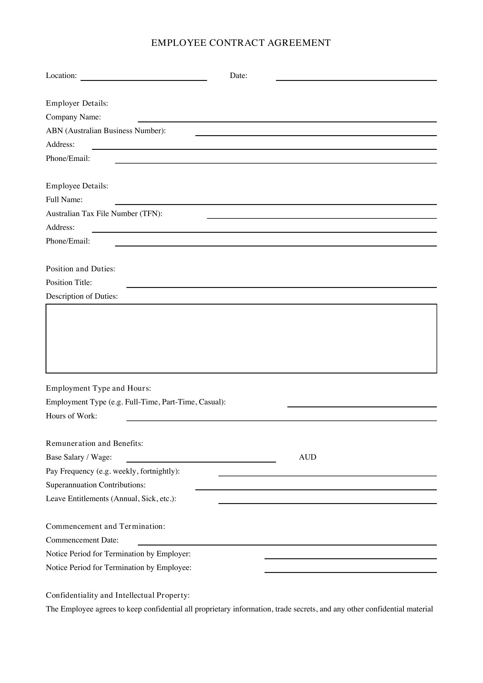 Employee Contract Template - Australia