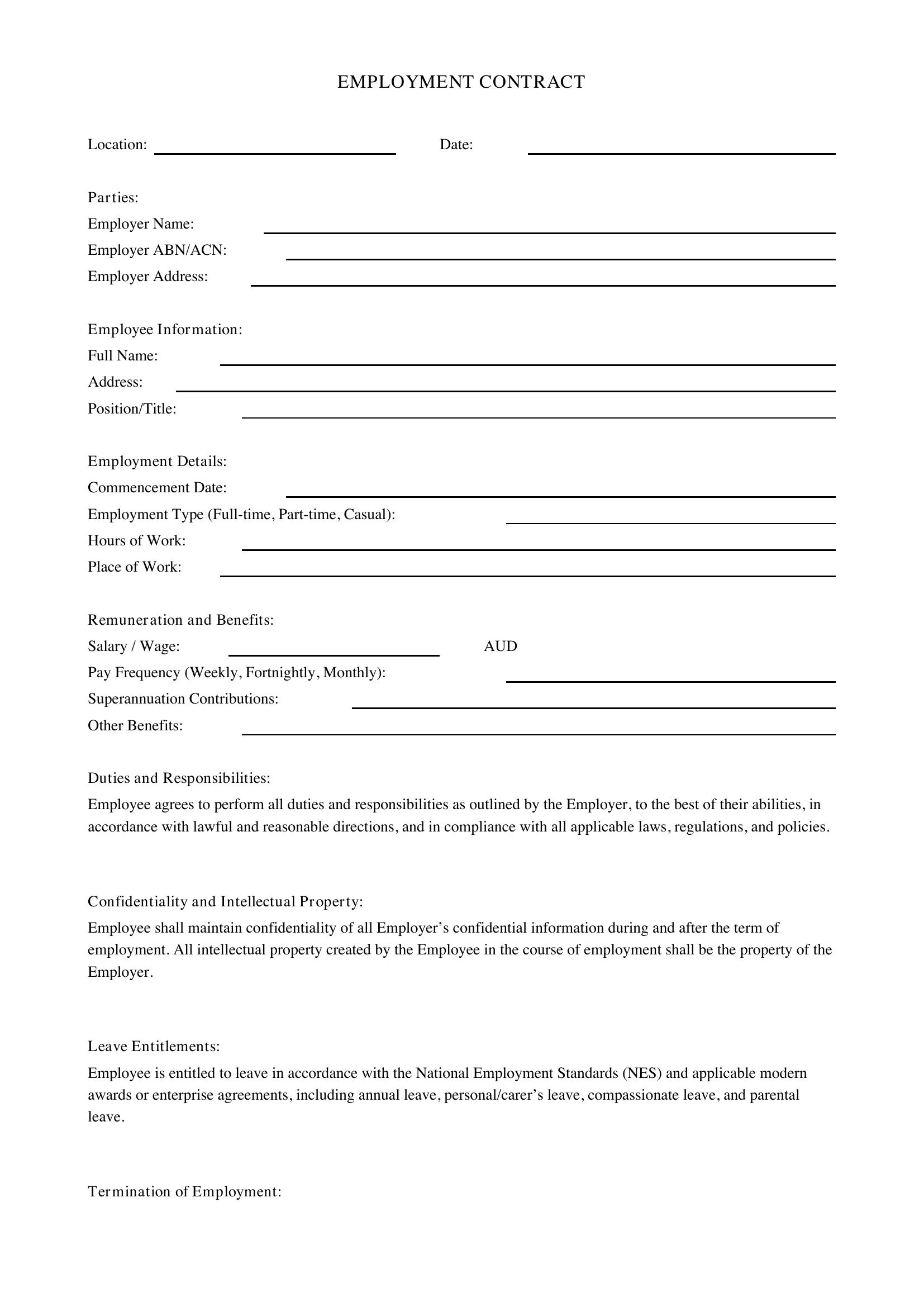 Employment Contract Vic Template - Australia