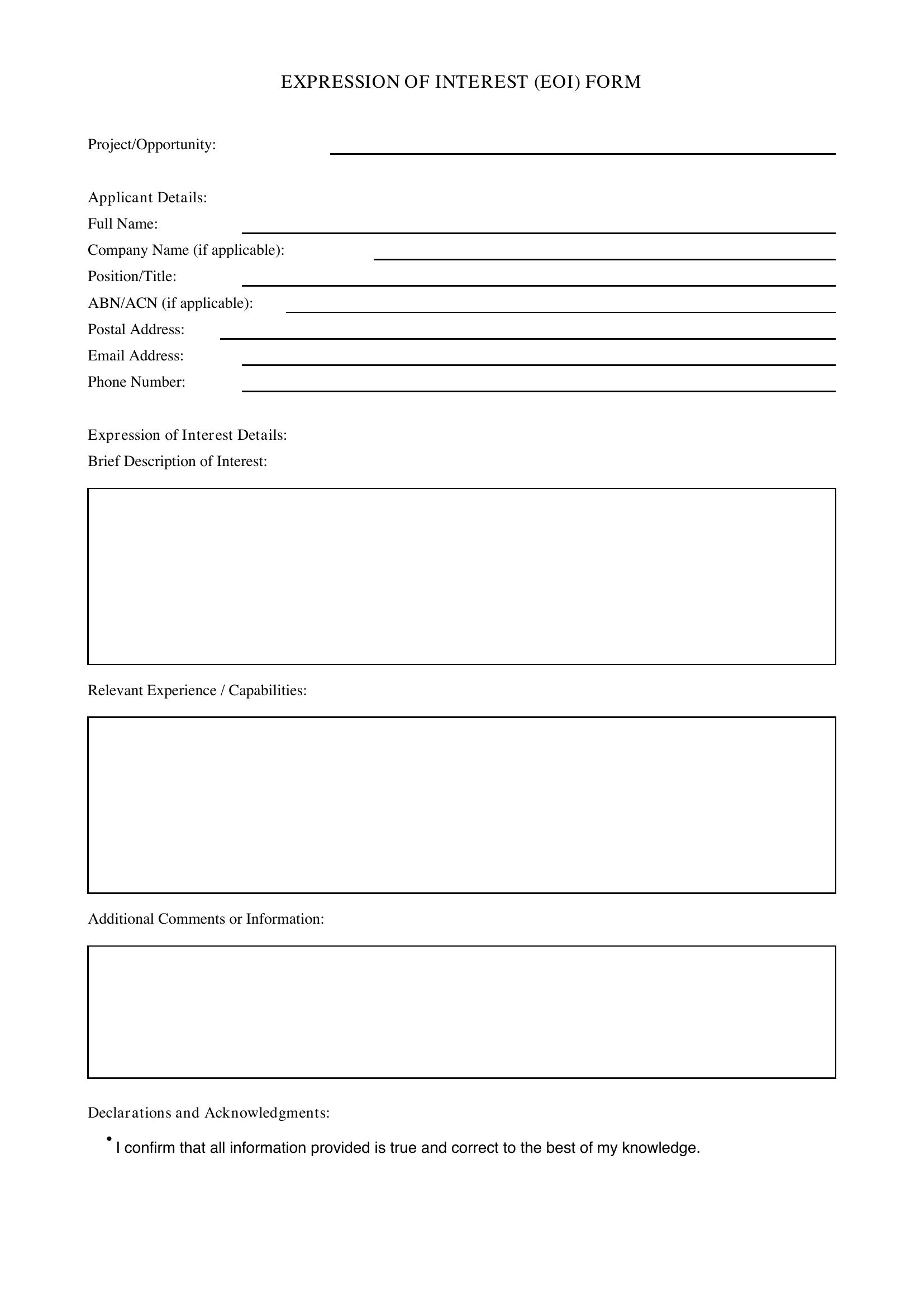 Eoi Form Template - Australia
