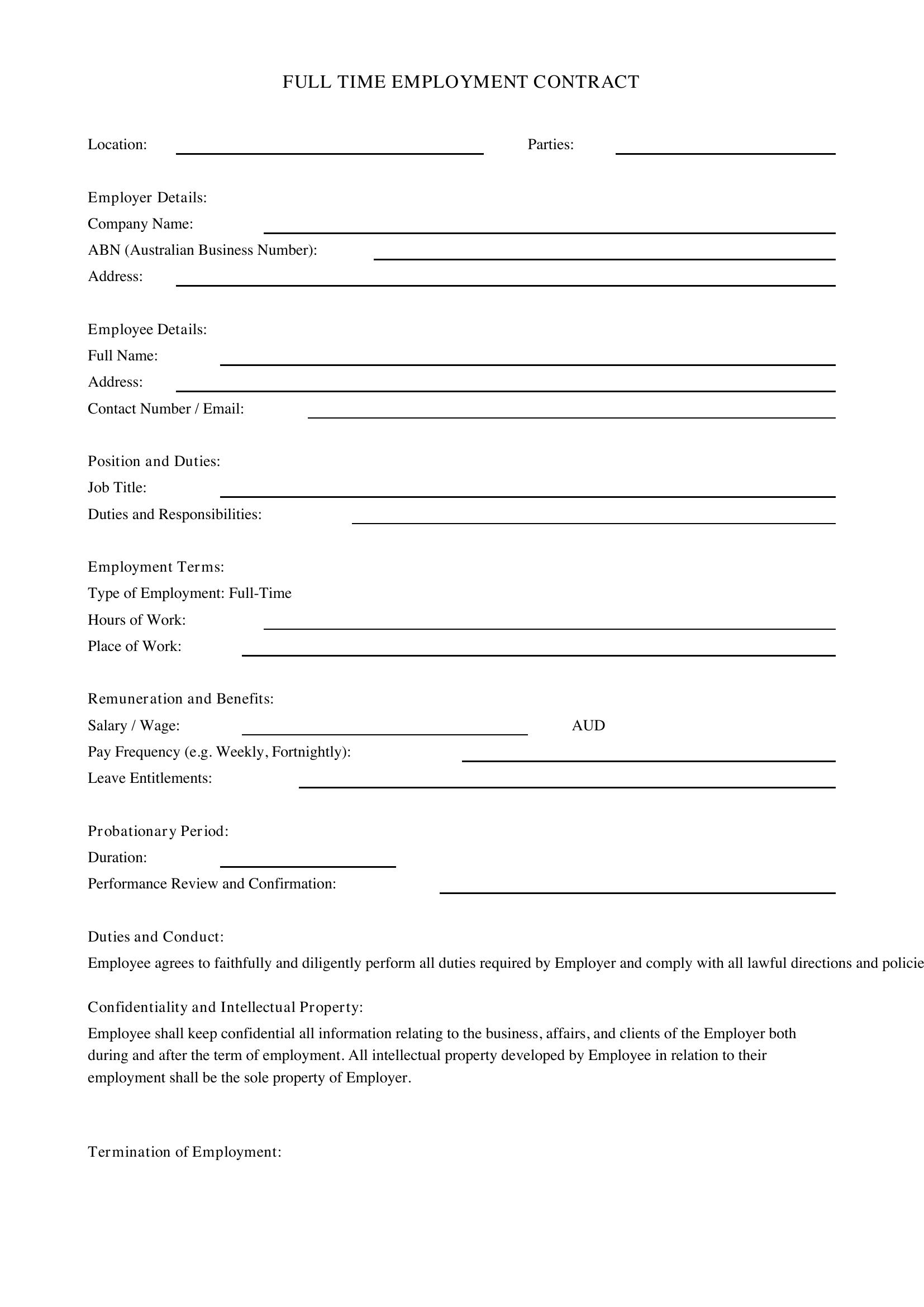 Full Time Contract Template - Australia