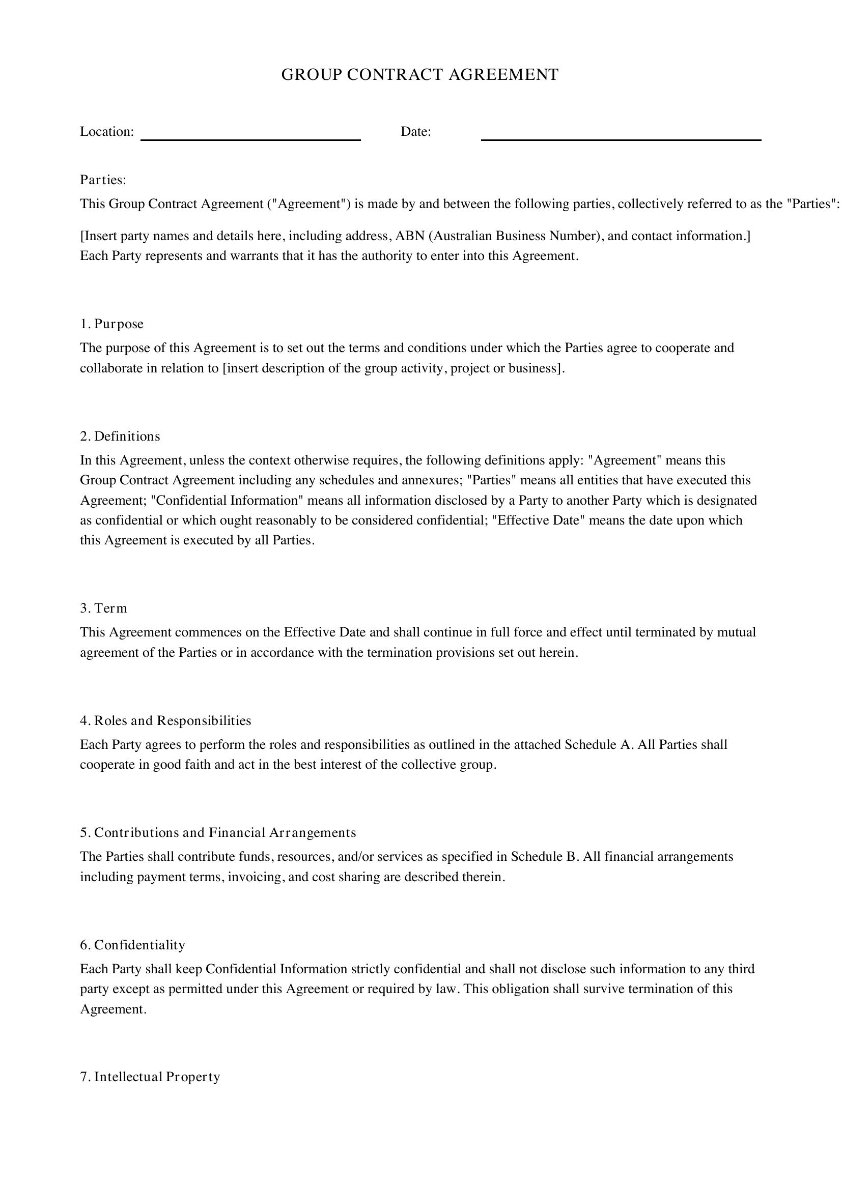 Group Contract Template - Australia