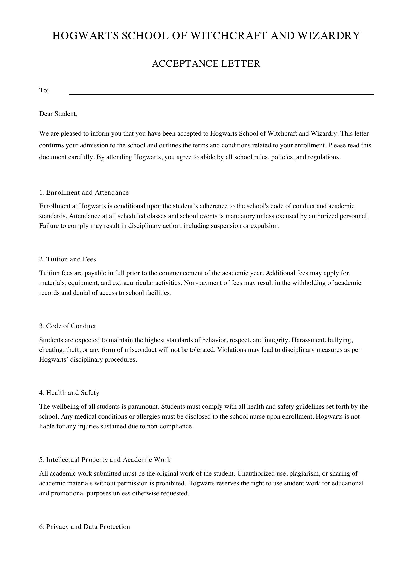 Hogwarts Acceptance Letter Template - Australia