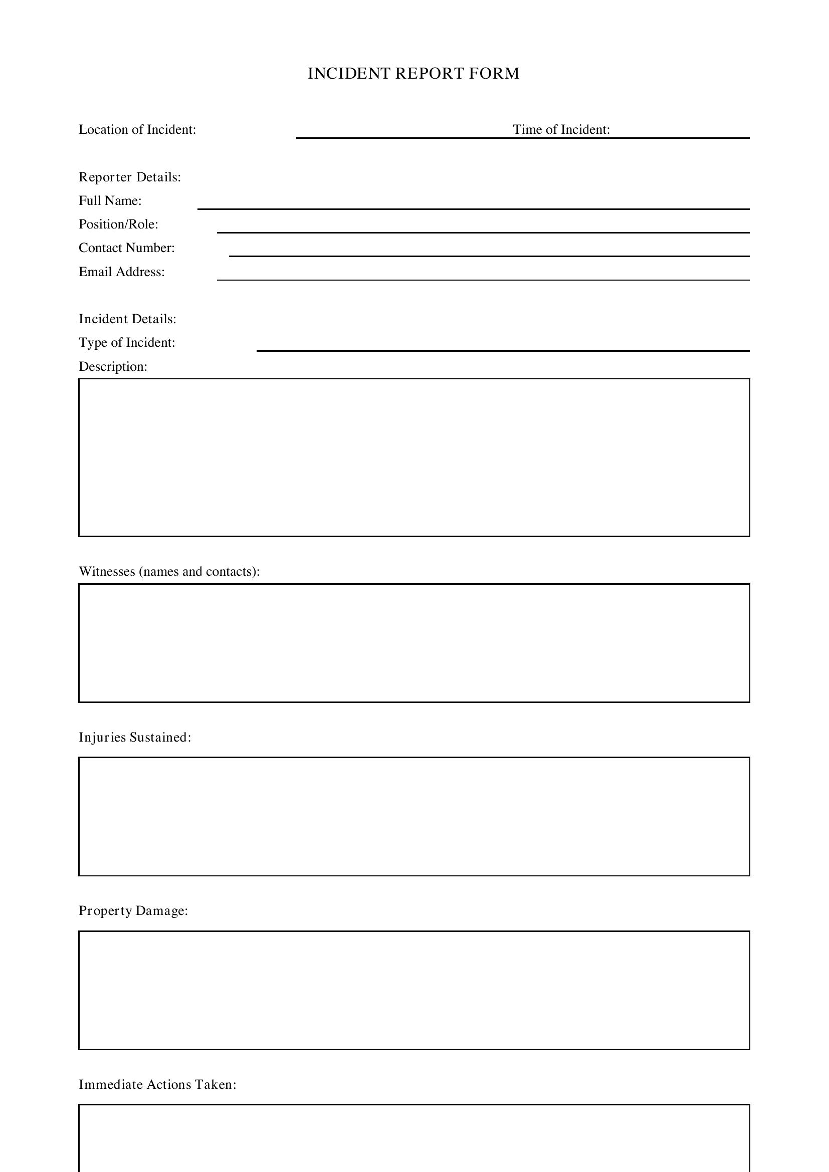 Incident Report Form Template - Australia