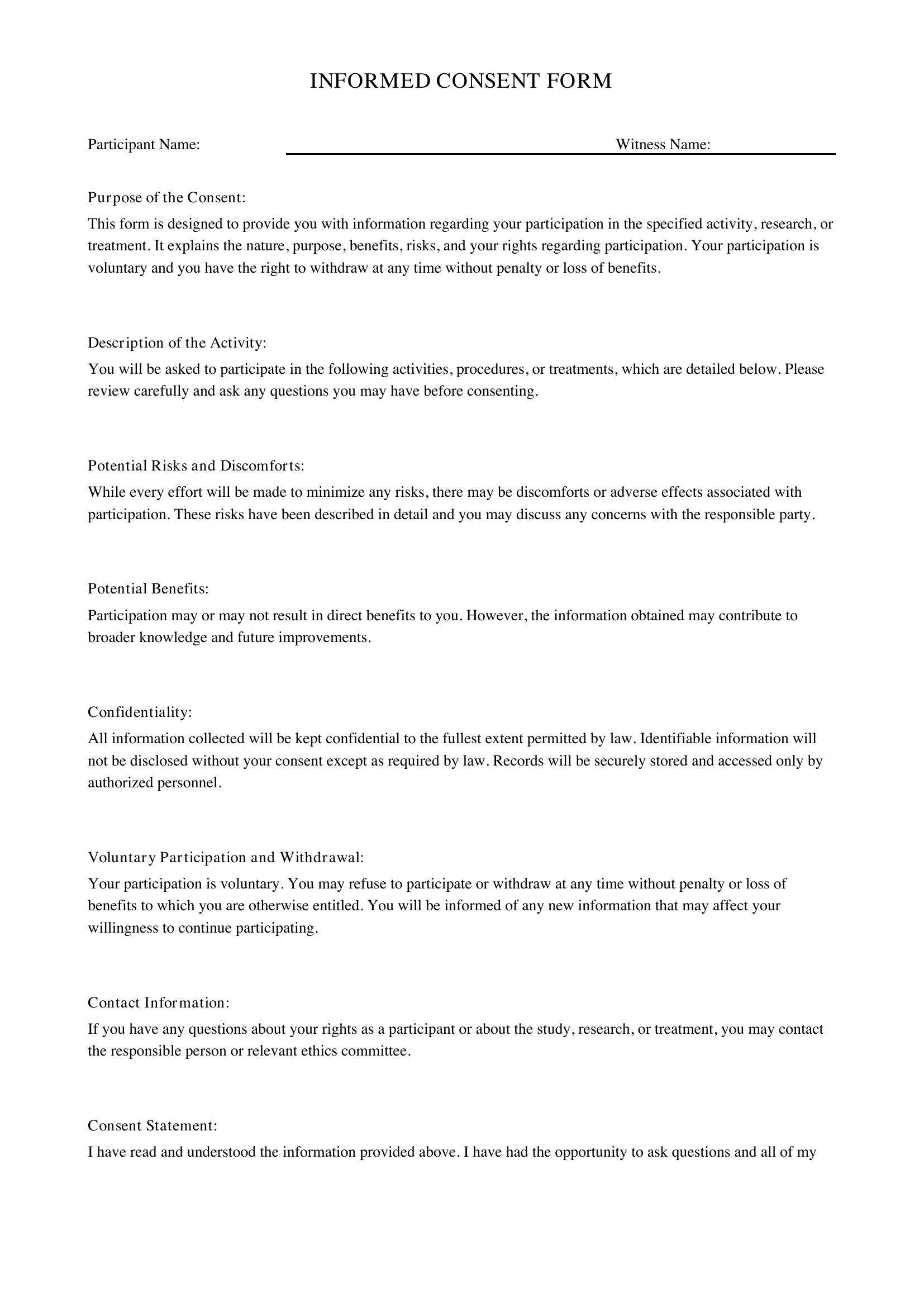 Informed Consent Form Template - Australia