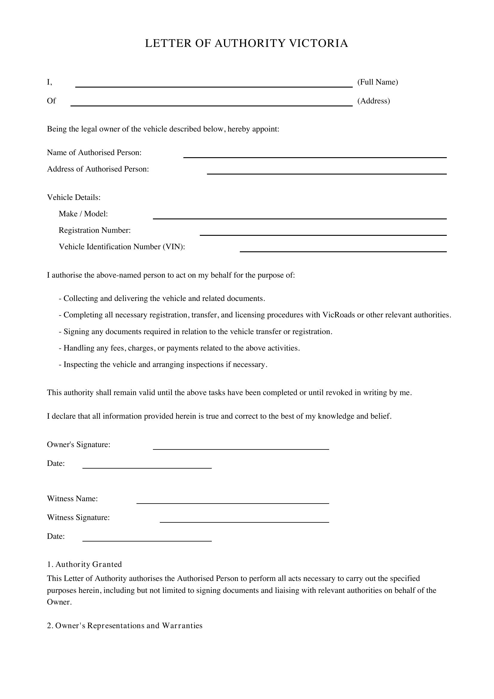 Letter Of Authority Victoria Template - Australia