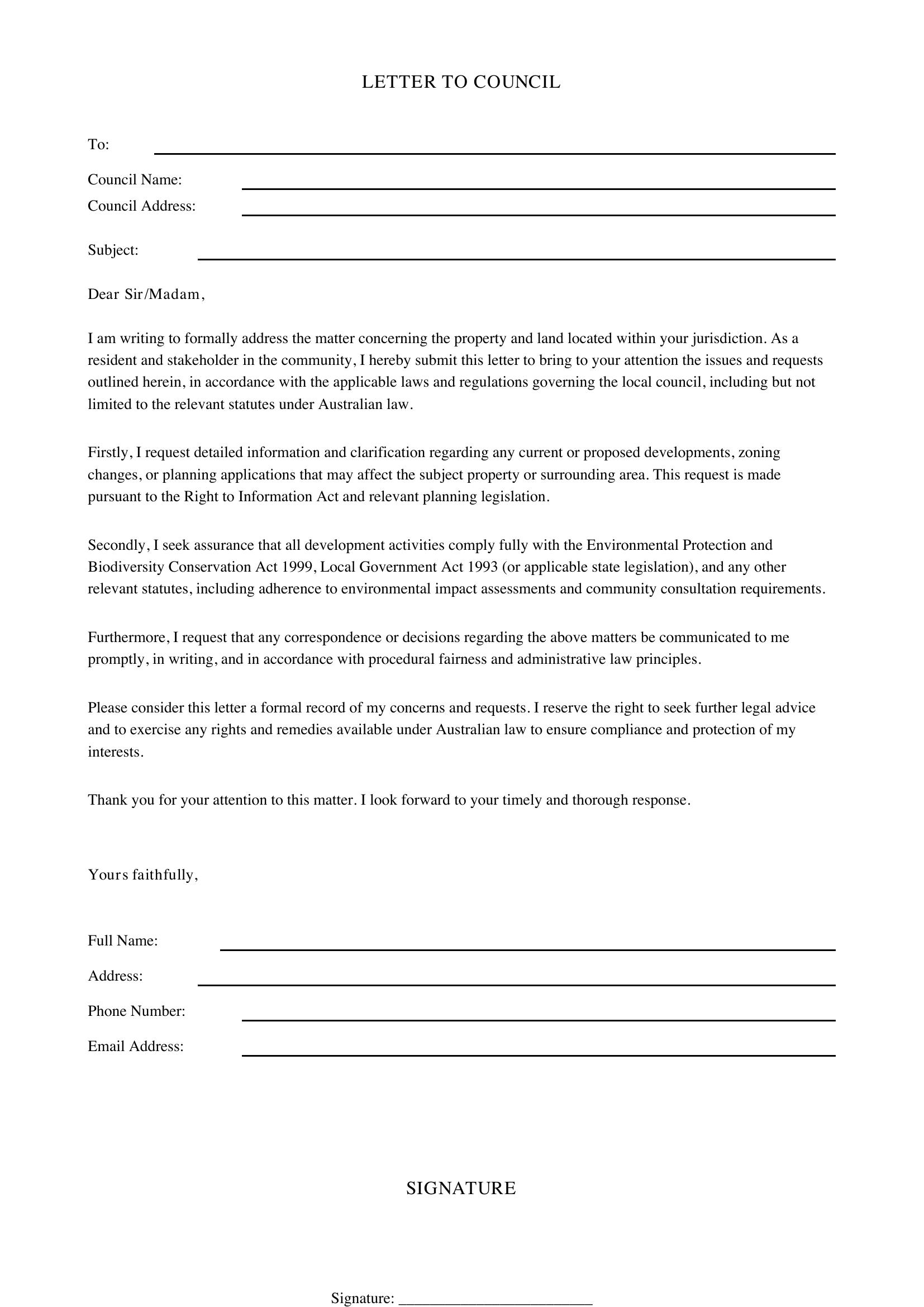 Letter To Council Template - Australia