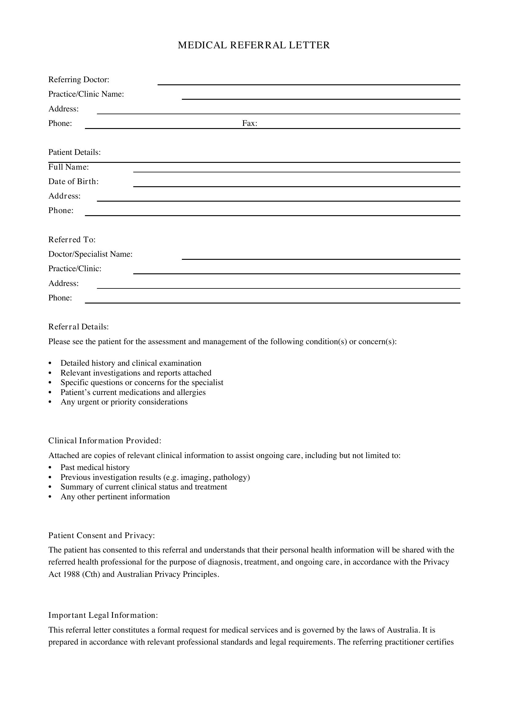 Medical Referral Letter Template - Australia