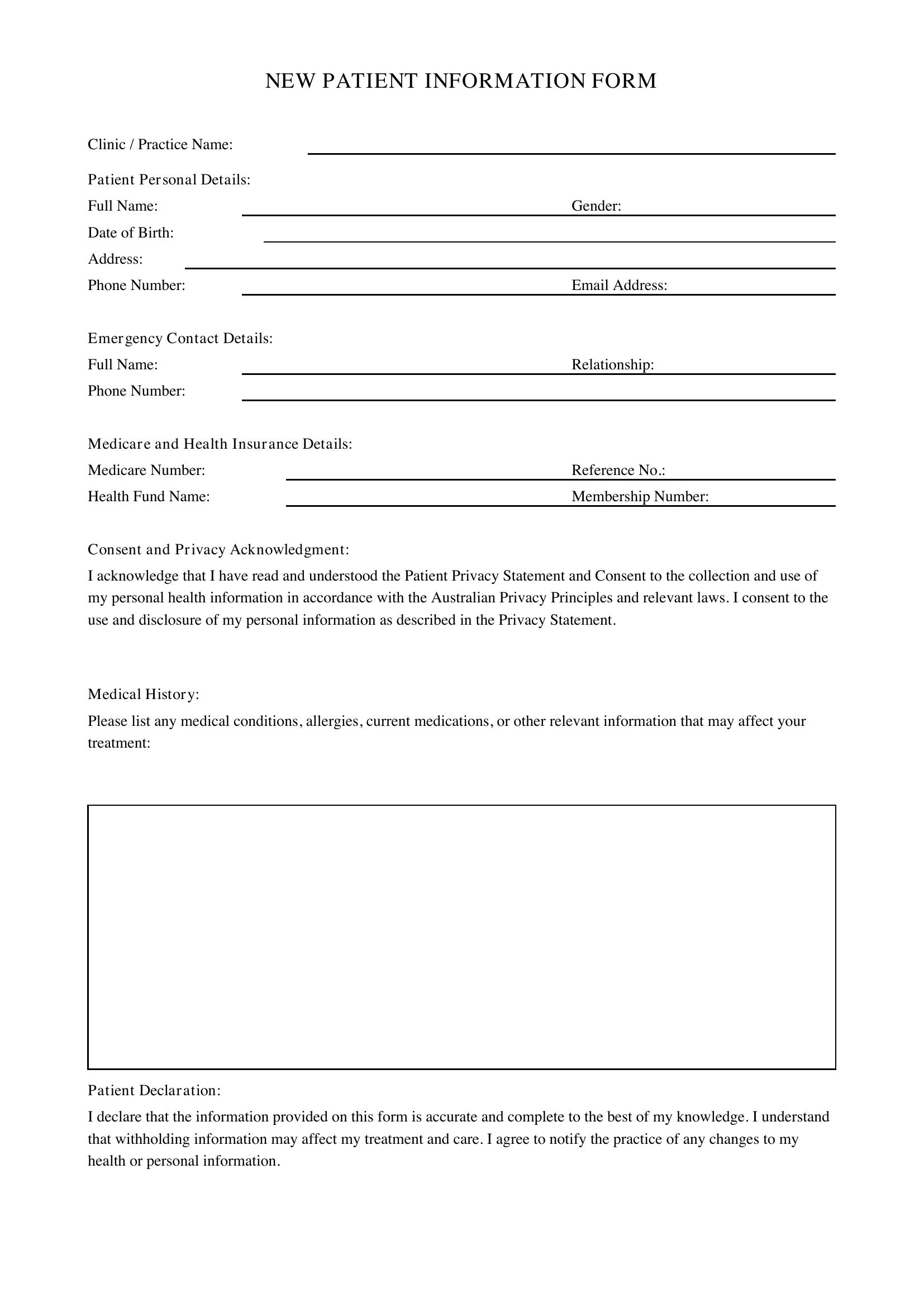 New Patient Form Template - Australia
