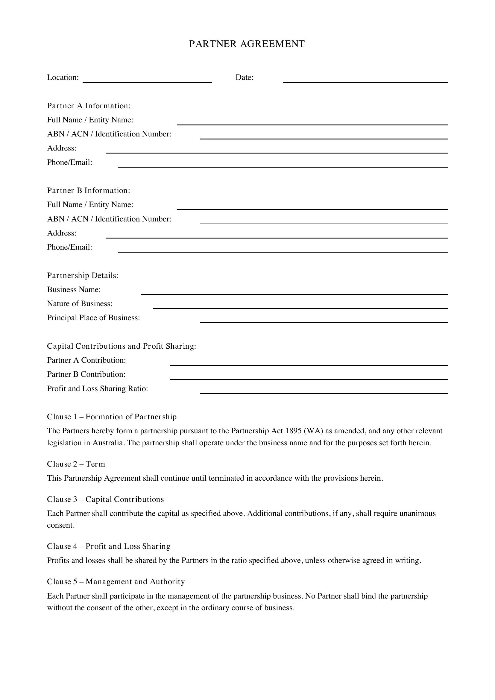 Partner Agreement Template - Australia