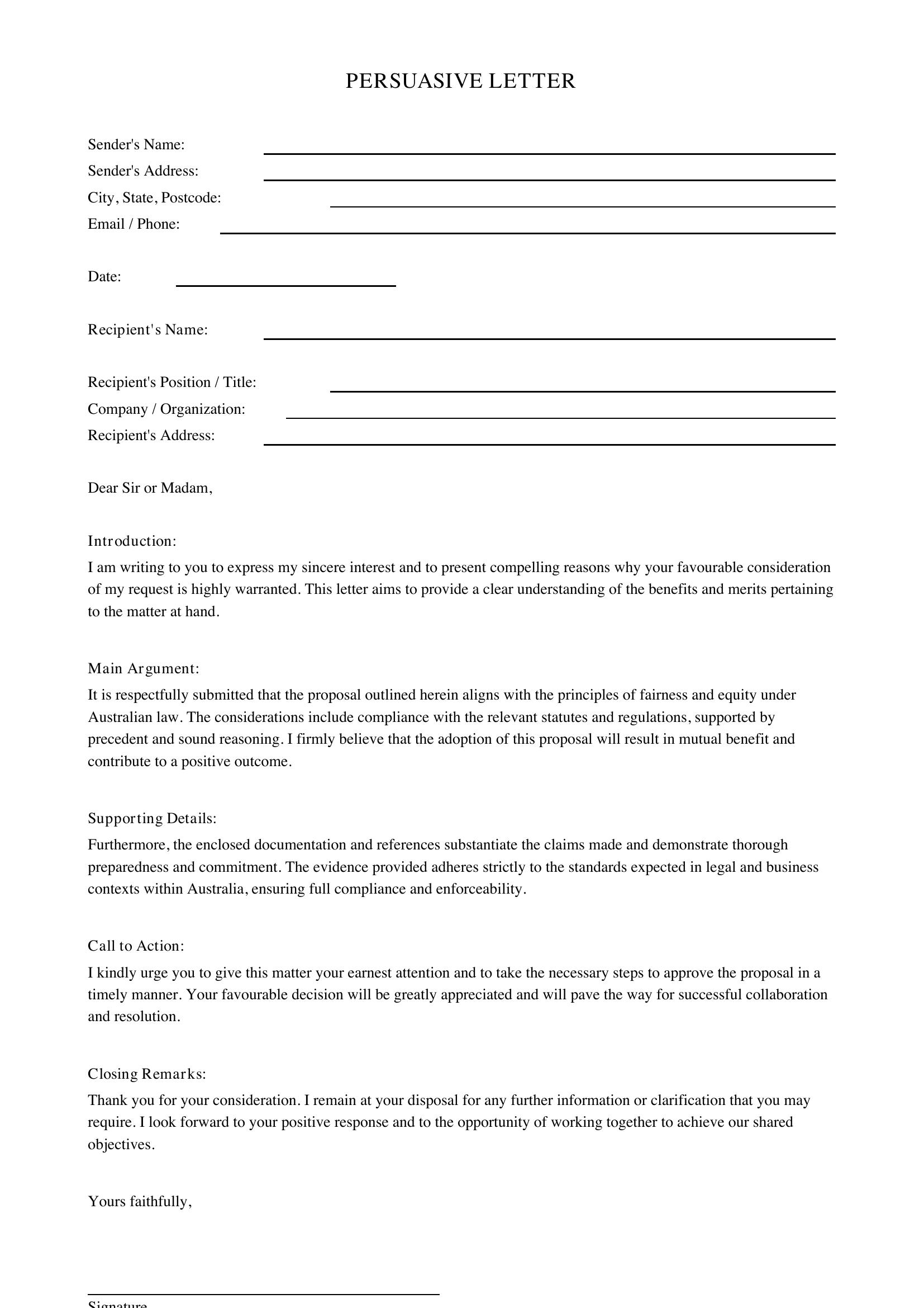Persuasive Letter Template - Australia