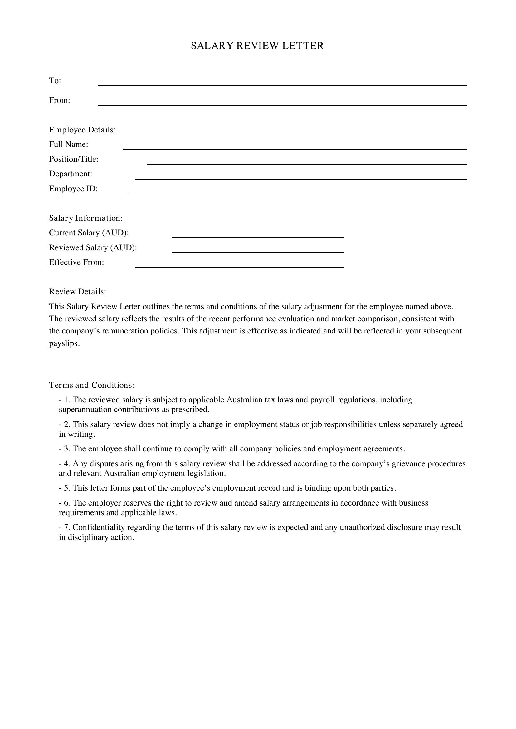 Salary Review Letter Template - Australia