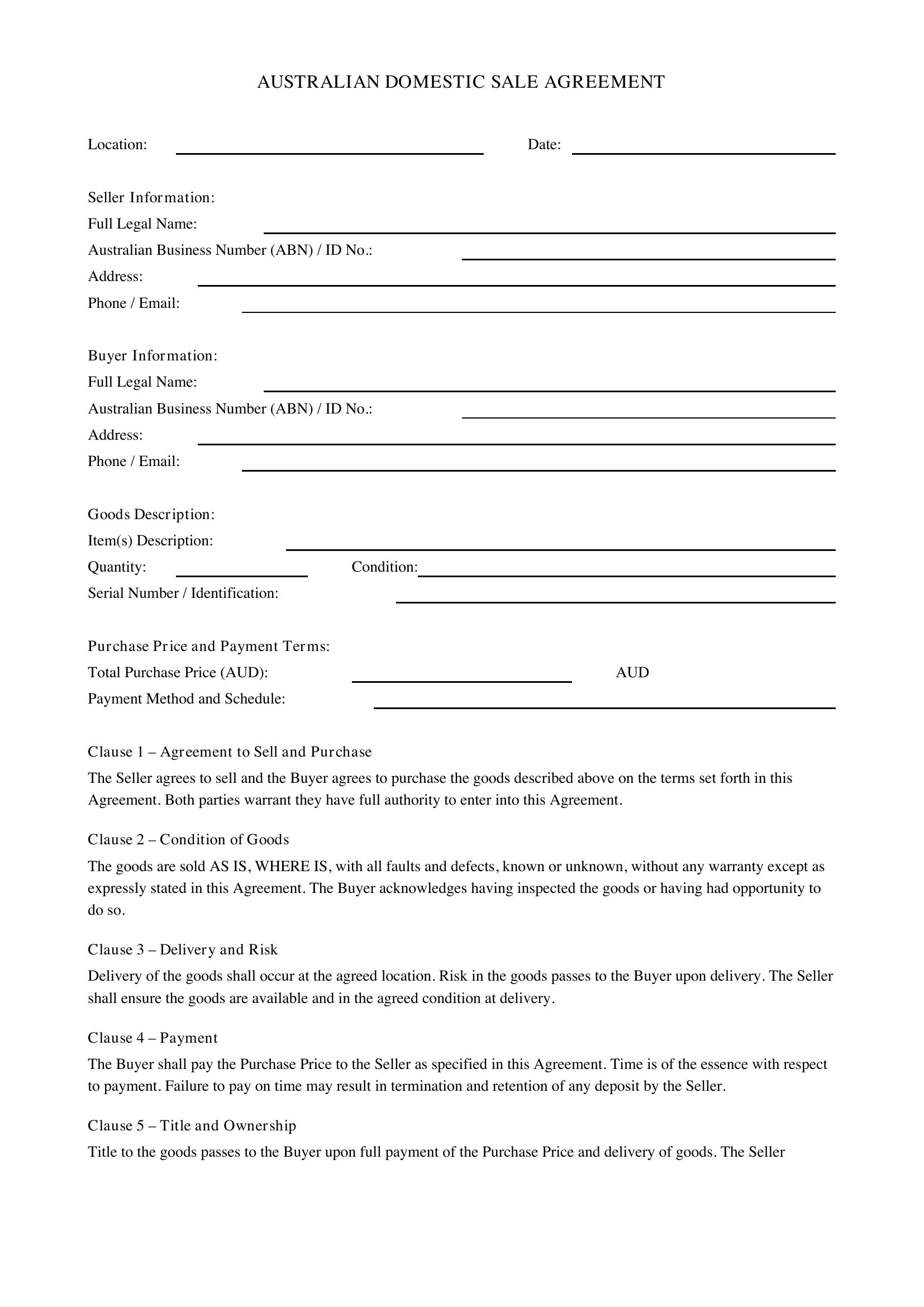 Sale Agreement Template - Australia