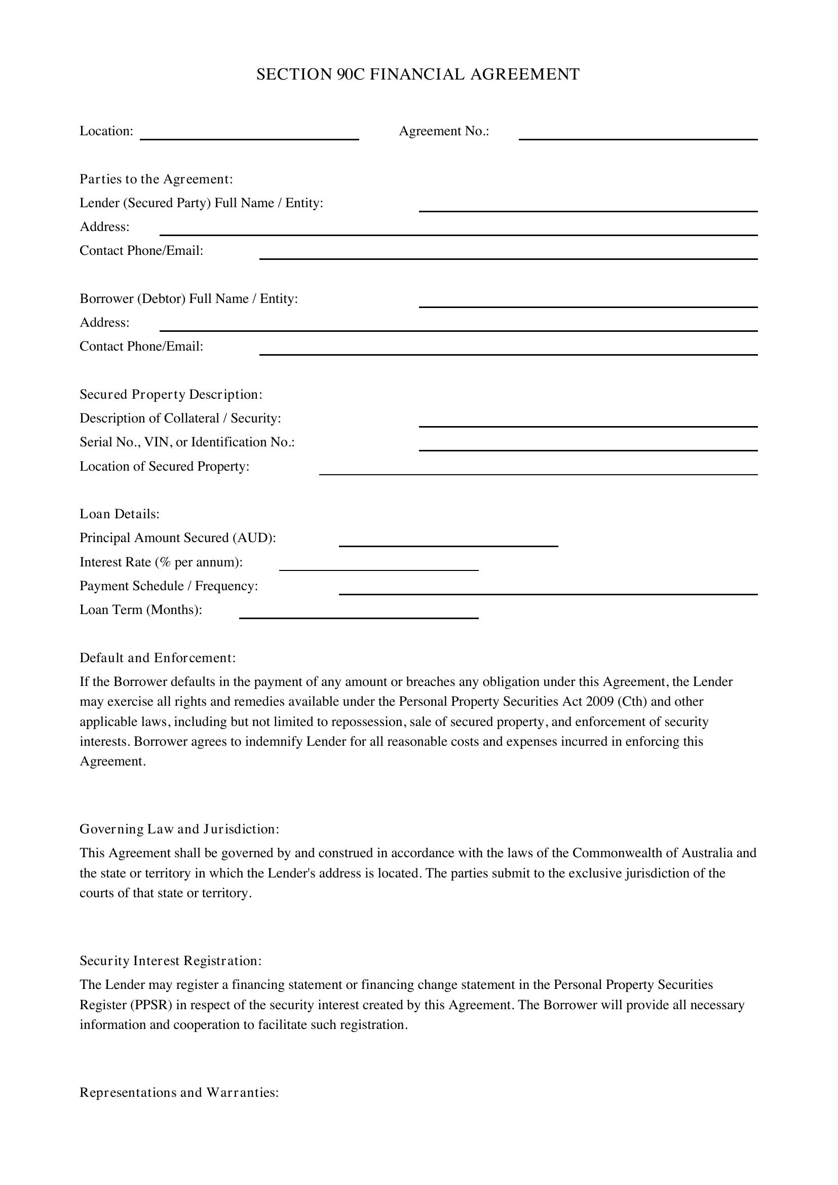 Section 90C Financial Agreement Template - Australia