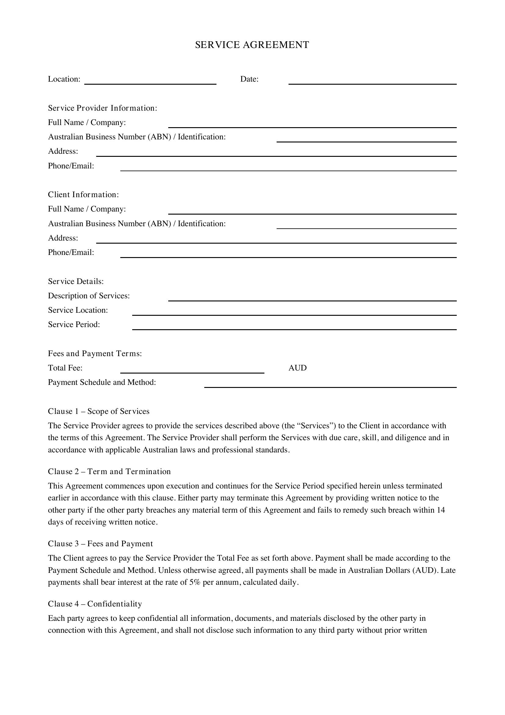 Service Agreement Template - Australia