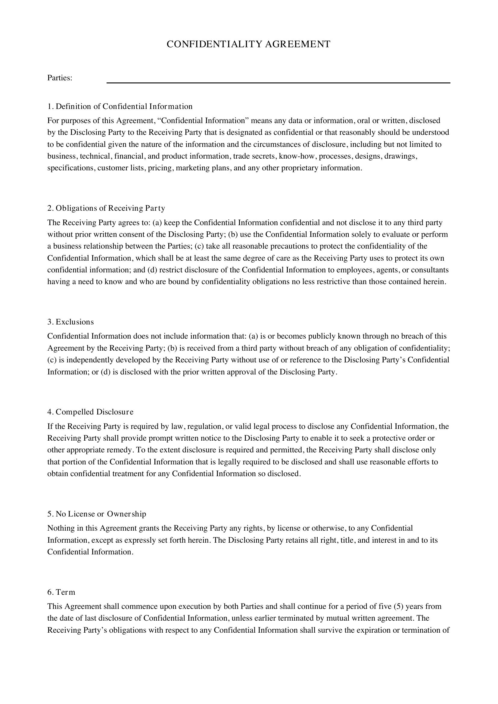 Simple Confidentiality Agreement Template - Australia