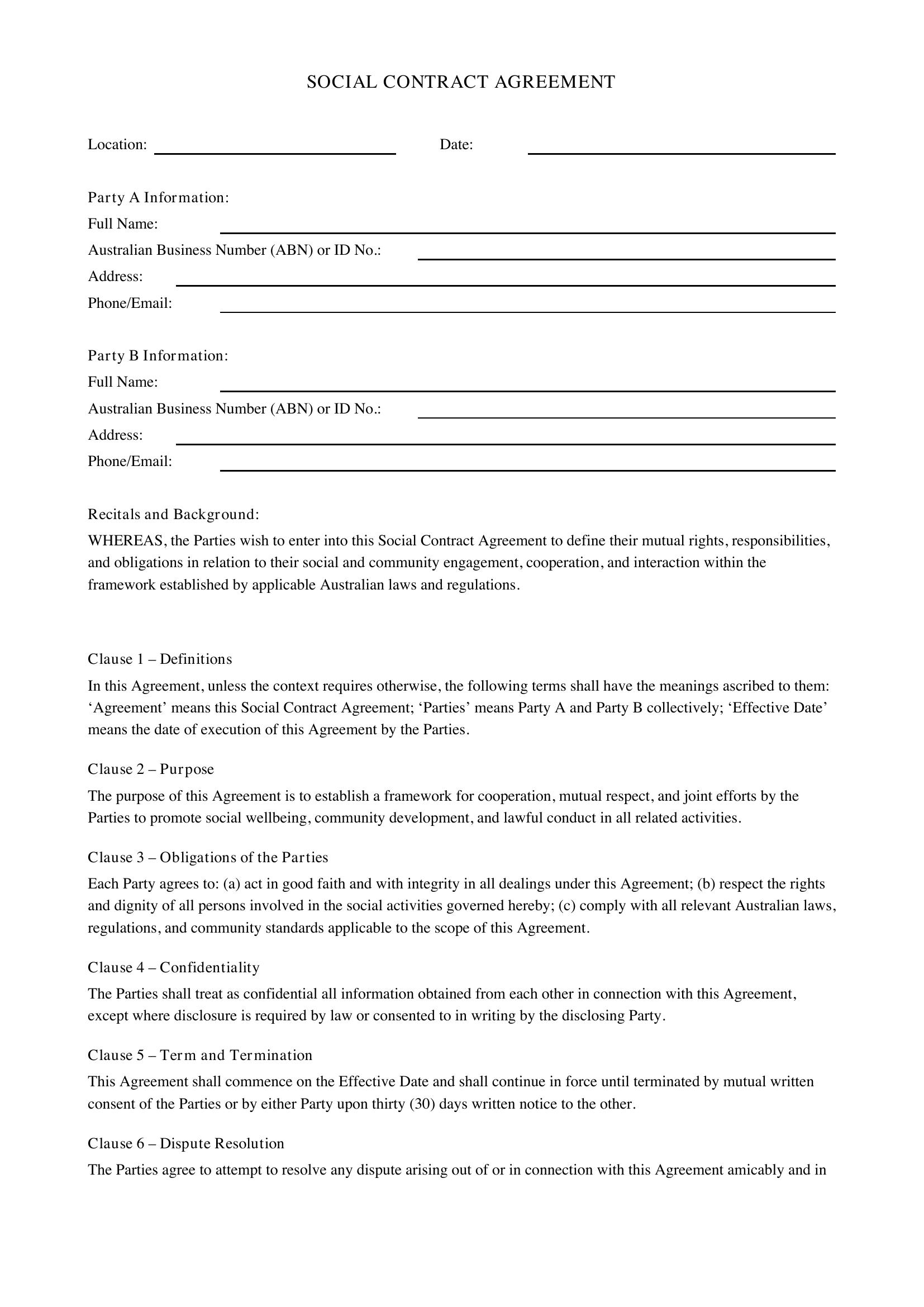 Social Contract Template - Australia