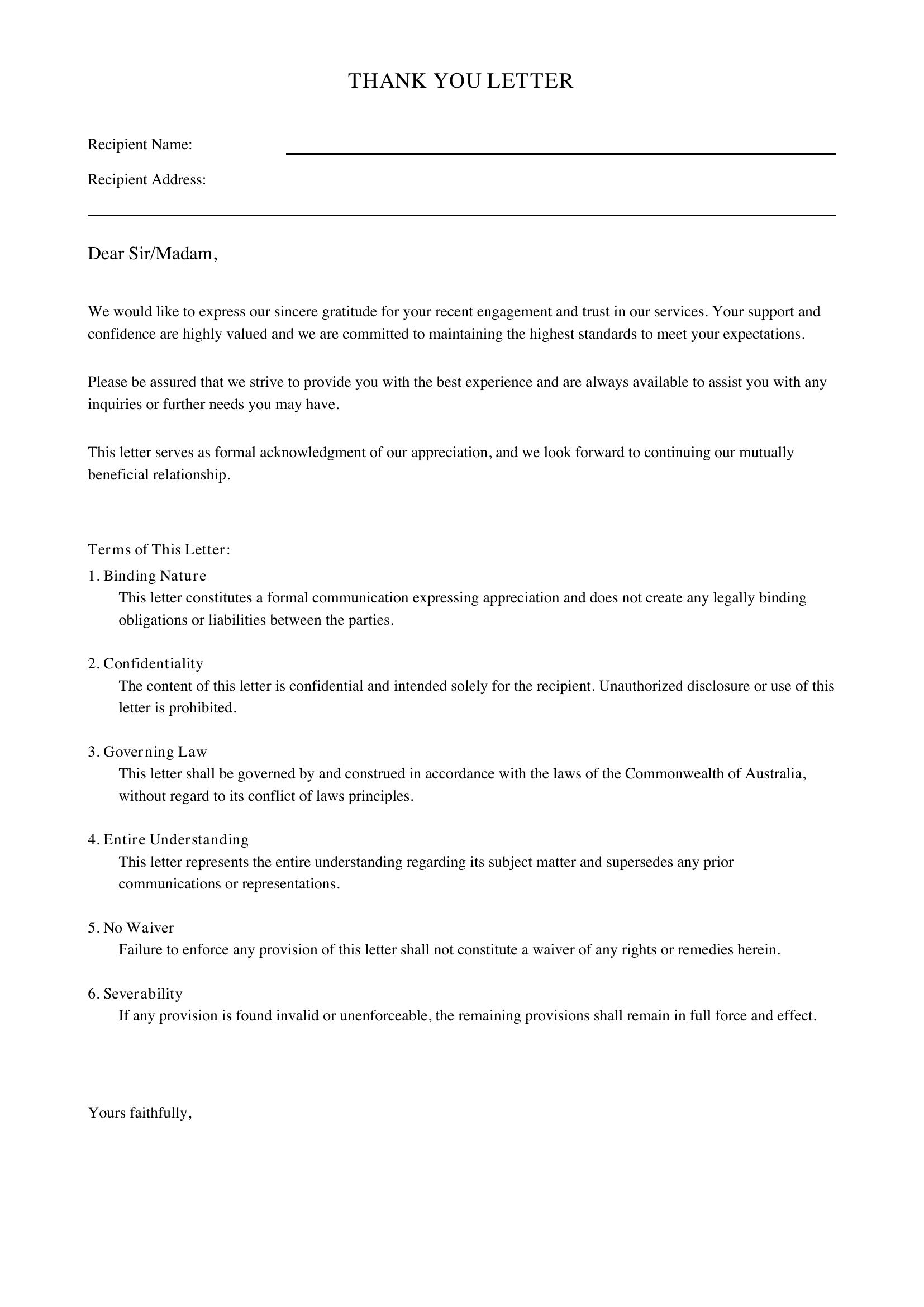 Thank You Letter Template - Australia