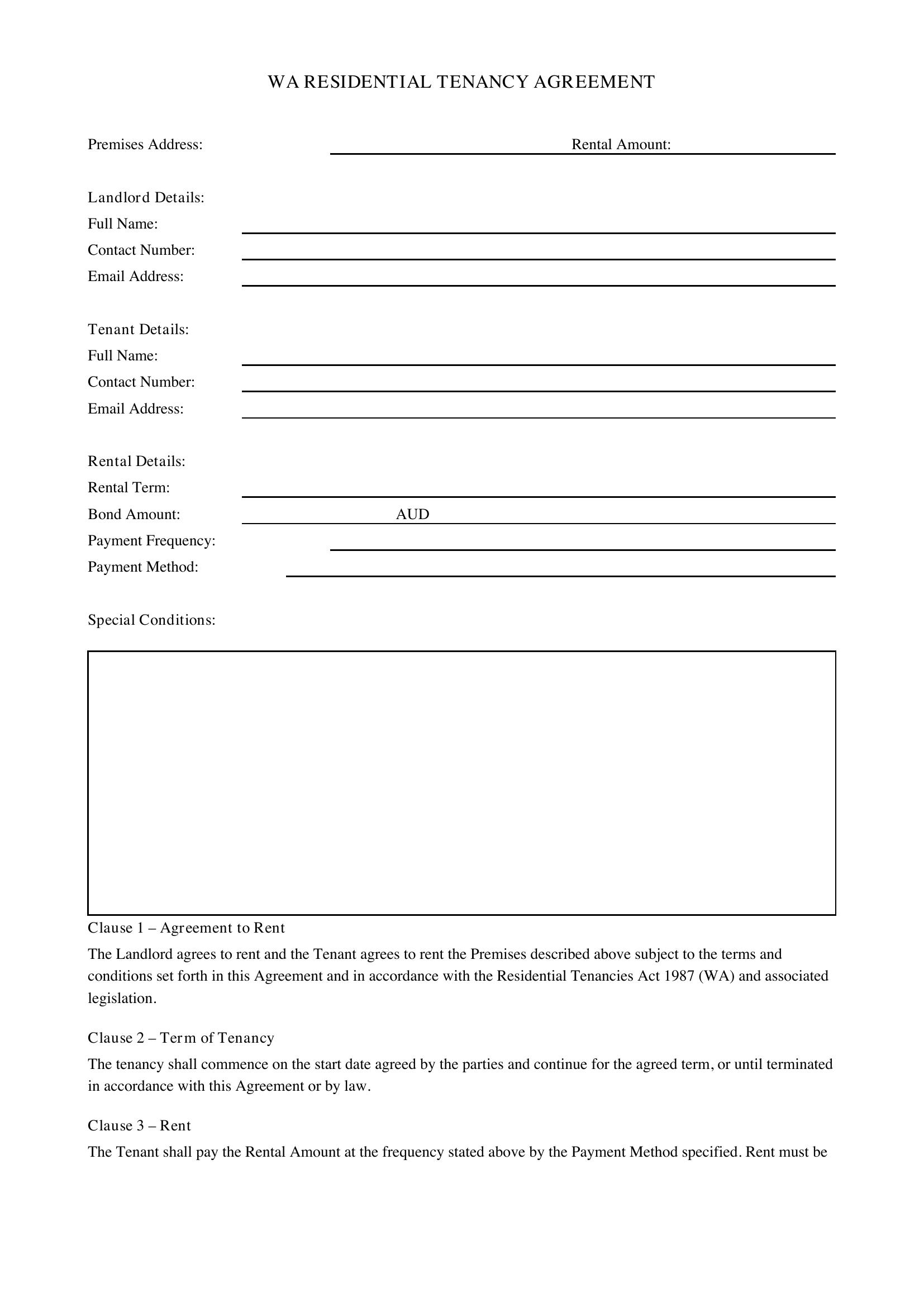 Wa Rental Agreement Template - Australia